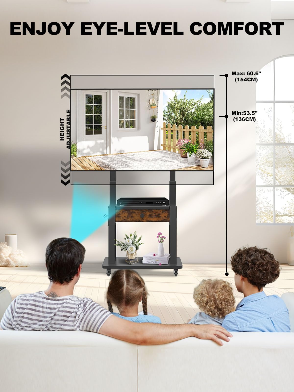 Rolling TV Stand with Fabric Drawer Storage for 32-75 Inch Flat/Curved Screen O735614