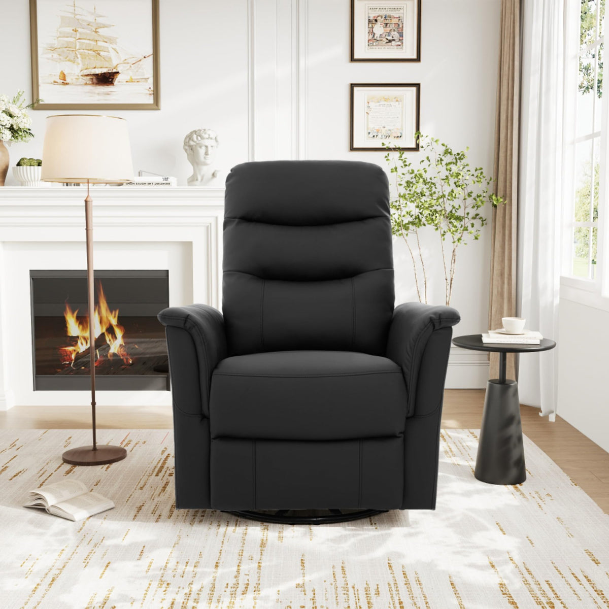 Black Boucle Swivel Rocker Glider Lounge Chair J6534