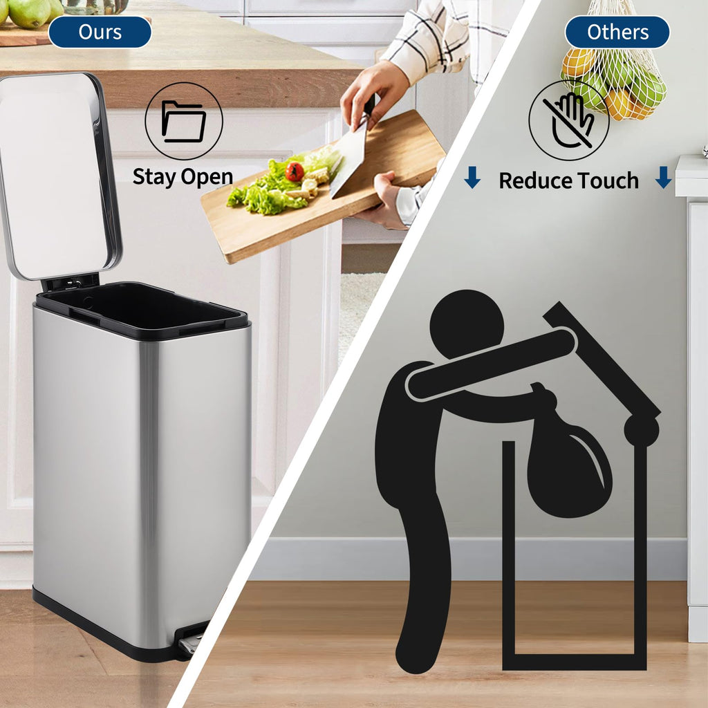50L Slim Stainless Steel Step Trash Can with Soft-Close Lid R5646