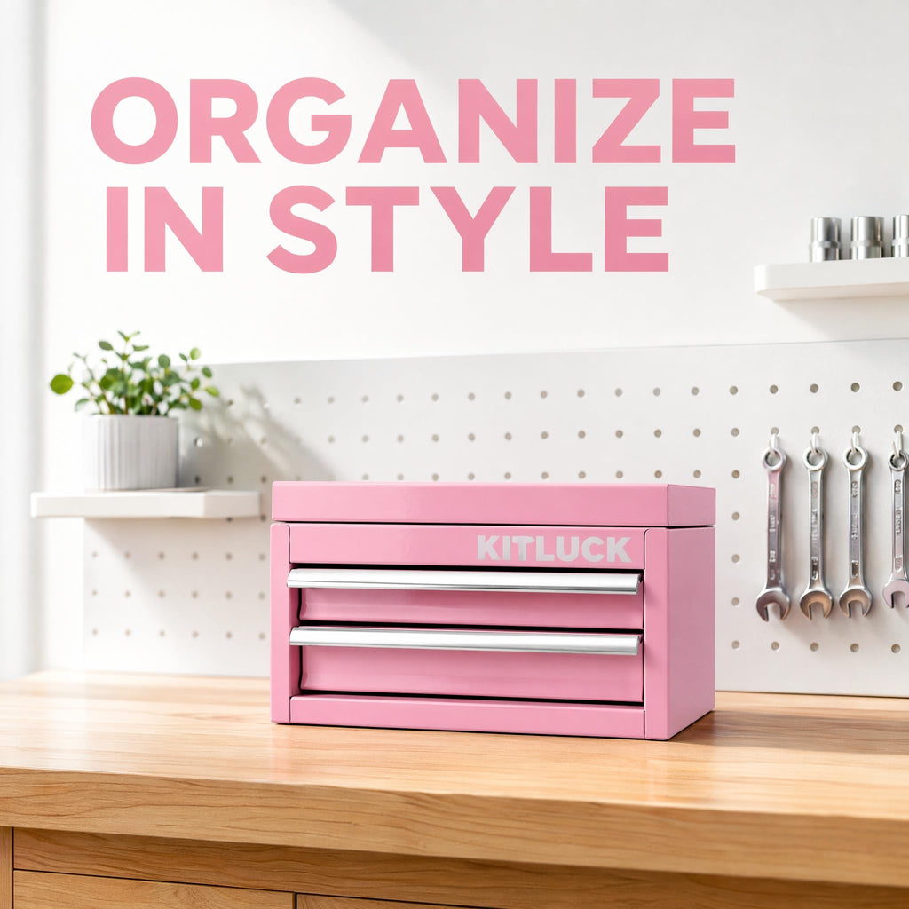 Pink 2-Drawer Metal Tool Box W9169