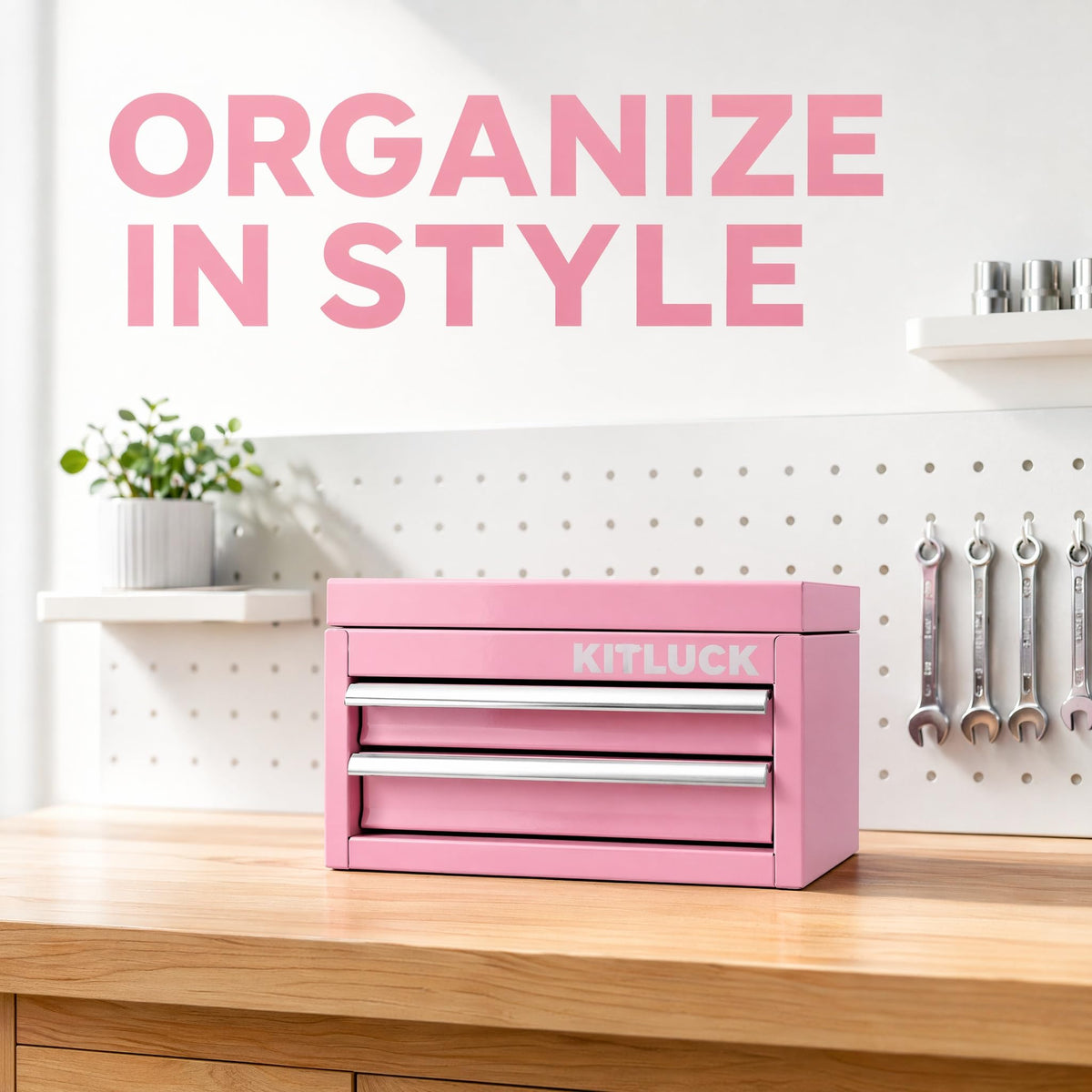Pink 2-Drawer Metal Tool Box W9169