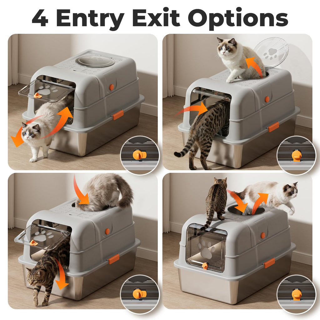 Non-Stick Stainless Steel Cat Litter Box with Lid F522