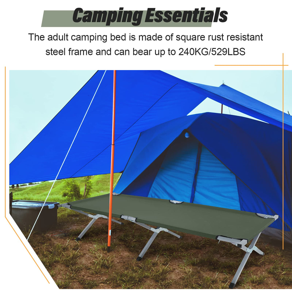 2 Pcs Army Green Folding Camping Cot Bed with Carry Bag R3200
