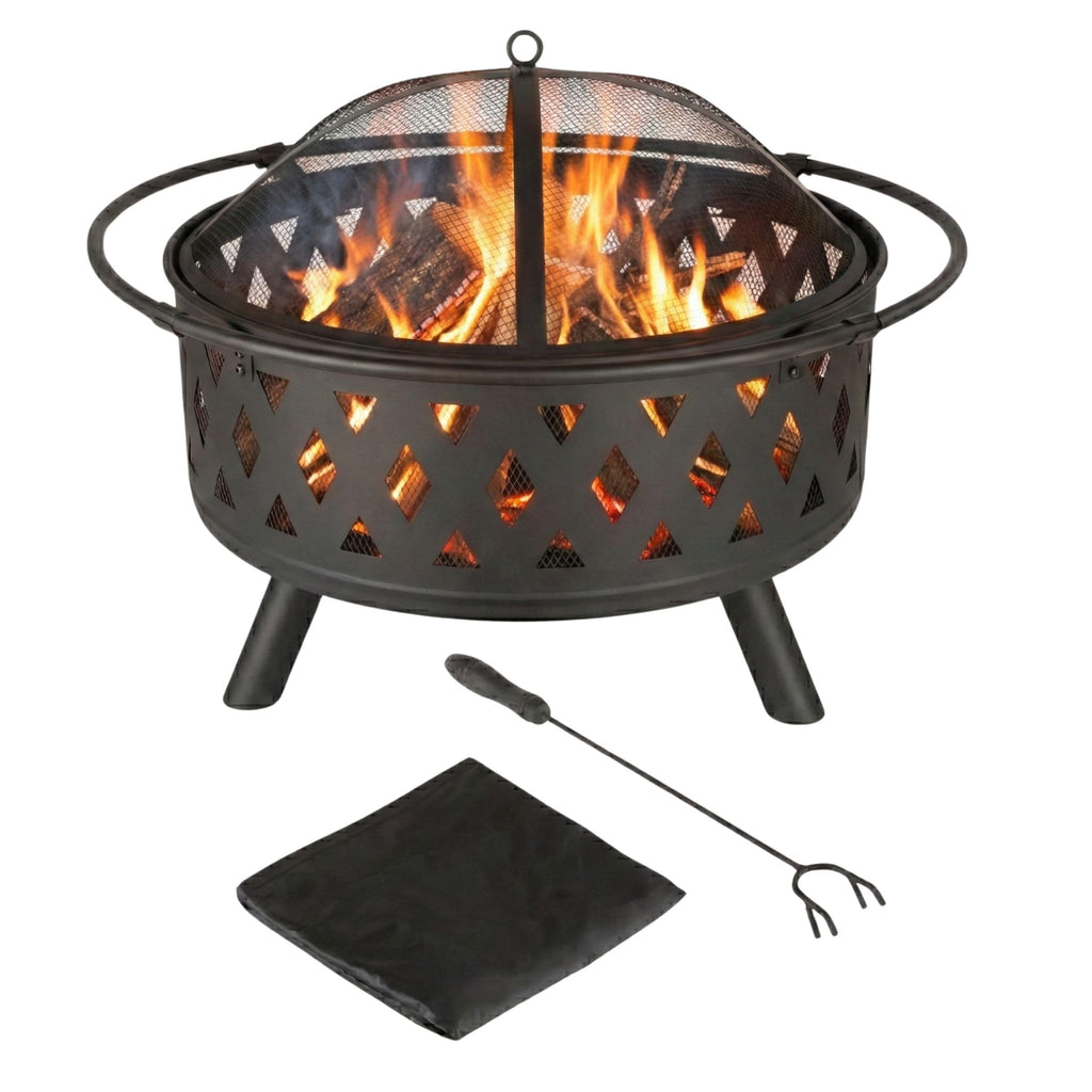 Black 32-Inch Outdoor Fire Pit I4557