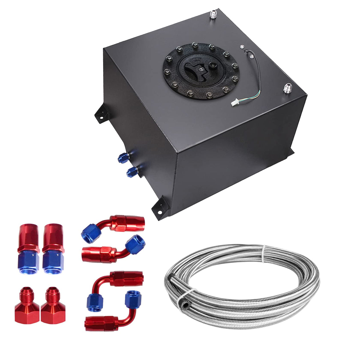 5 Gallon 20L Polished Aluminum Fuel Cell Tank with Cap Level Sender Oil Feed Line Q41092