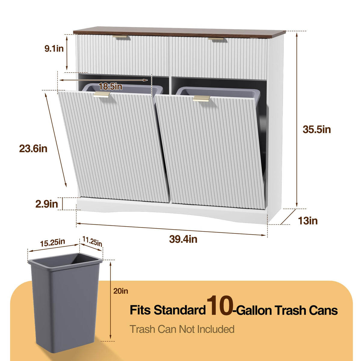 White and Dark Walnut Tilt Out Trash Cabinet K57606