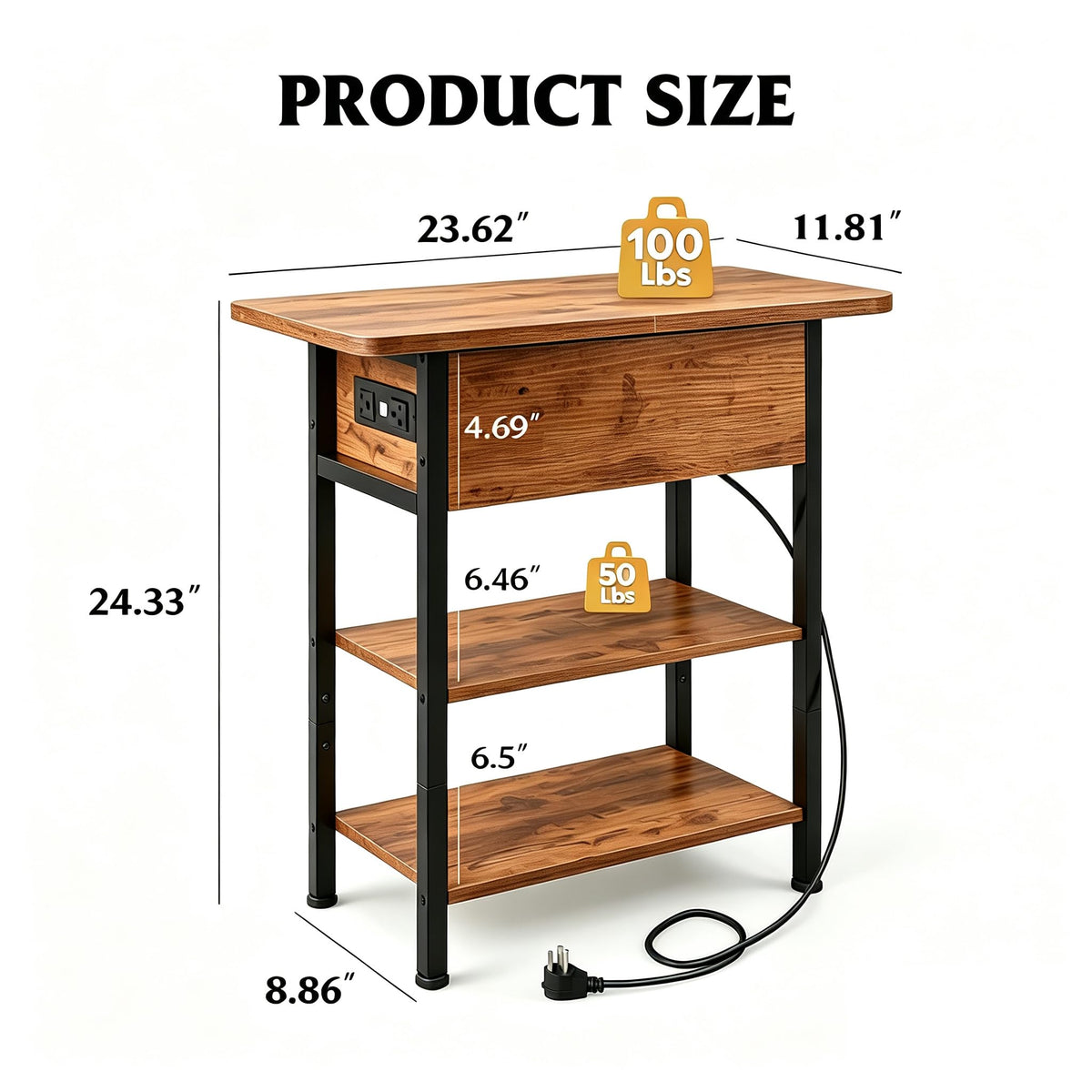 3-Tier End Table with Charging Station I660