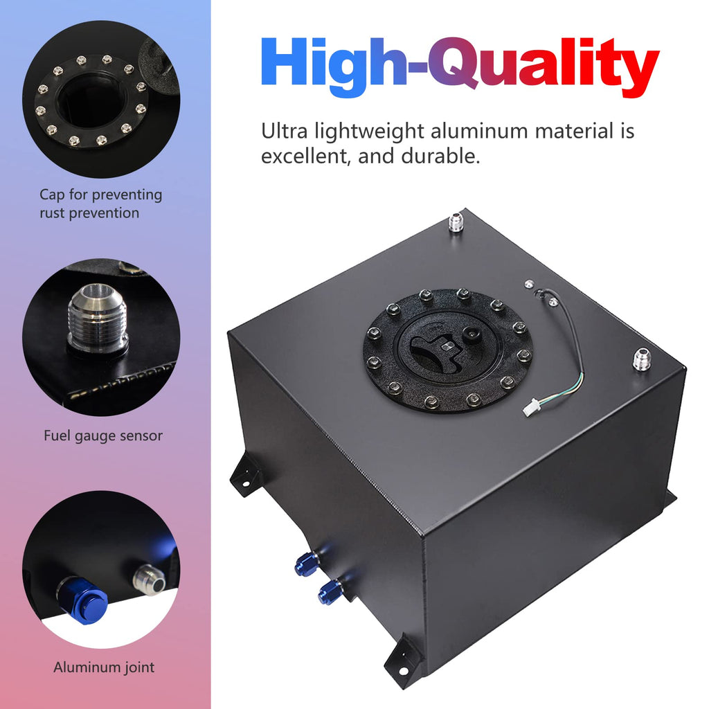 5 Gallon 20L Polished Aluminum Fuel Cell Tank with Cap Level Sender Oil Feed Line Q41092