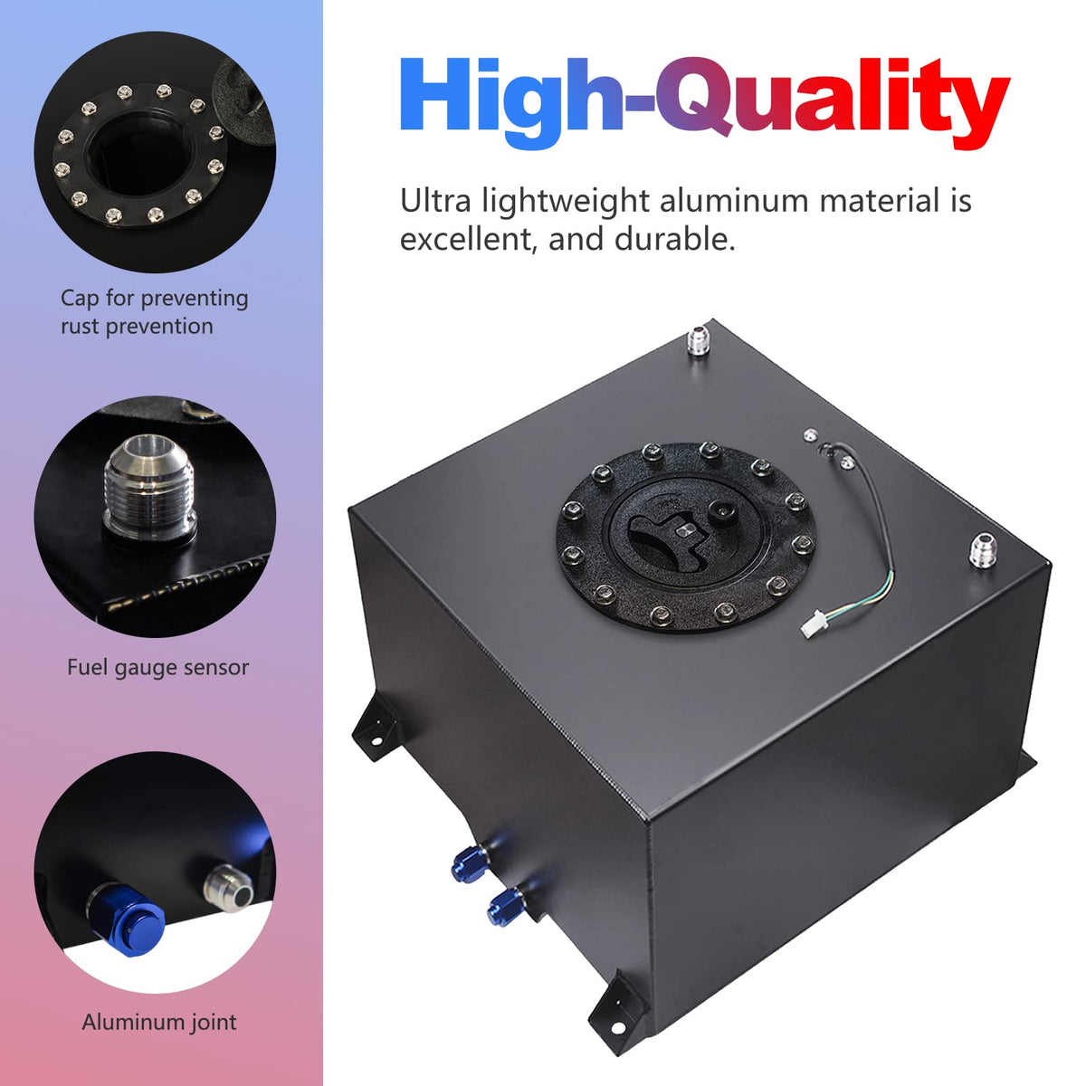 5 Gallon 20L Polished Aluminum Fuel Cell Tank with Cap Level Sender Oil Feed Line Q41092