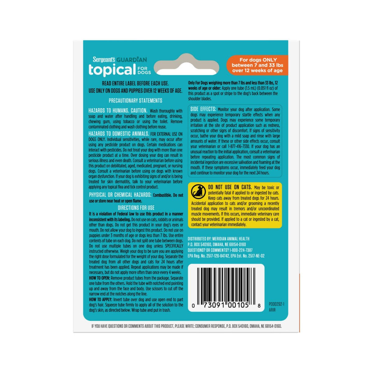Flea & Tick Topical Dogs 7-33 lbs 3-Month A235427