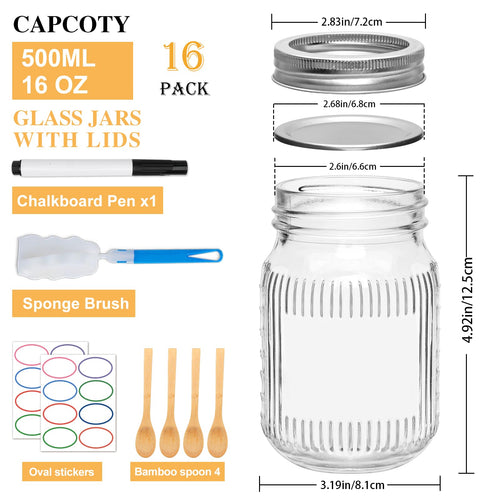 16 Pack 16 oz Mason Jars with Lids P204