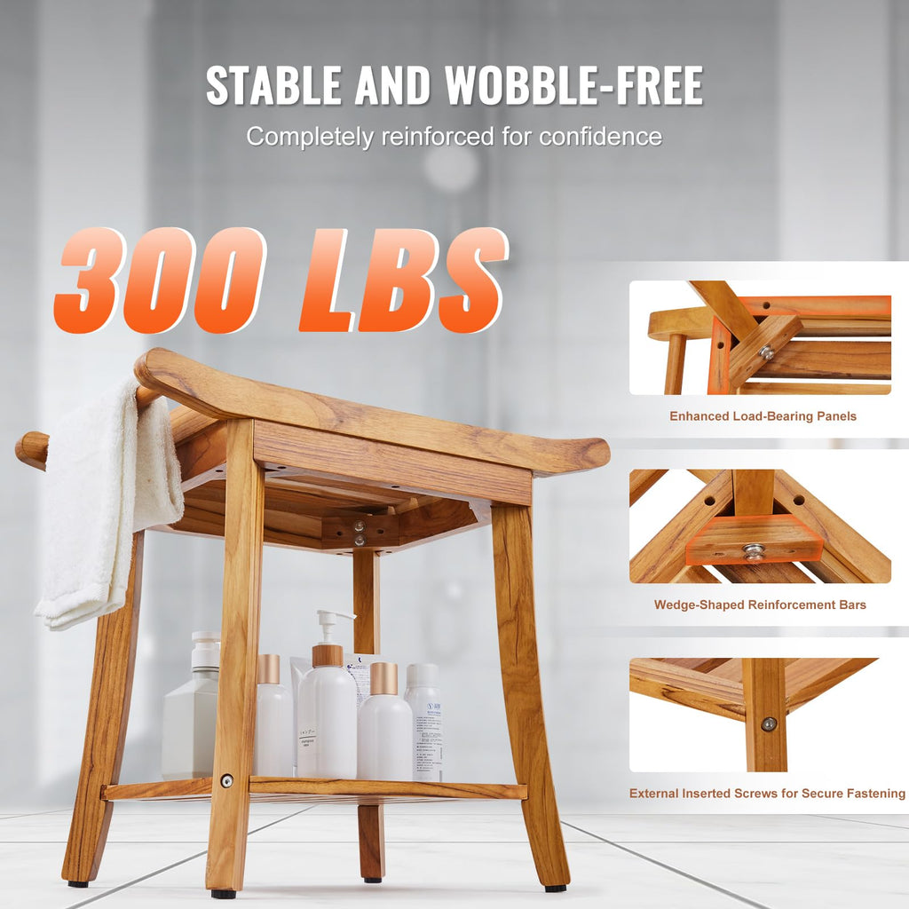 Teak Shower Bench with Storage Shelf Q121620