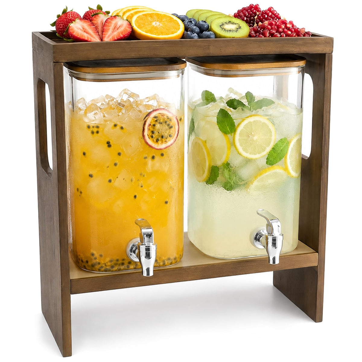 2 PCS 1.2 Gallon Glass Drink Dispenser with Stand and Serving Tray B52981