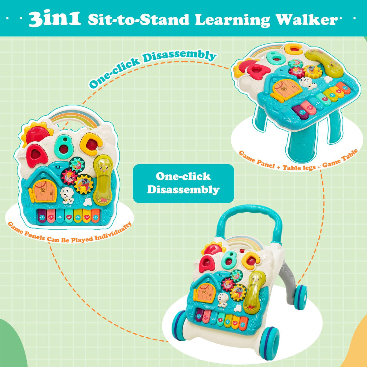 3 in 1 Baby Walker with Sounds Music Play Panel P4524