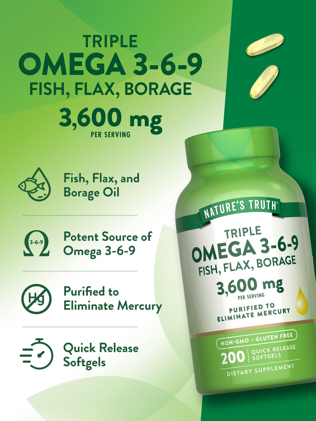 Omega 3 6 9 3600mg 200 Softgels K827
