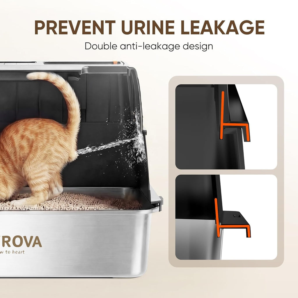 XL Stainless Steel Enclosed Cat Litter Box with Flip-Up Lid J34825