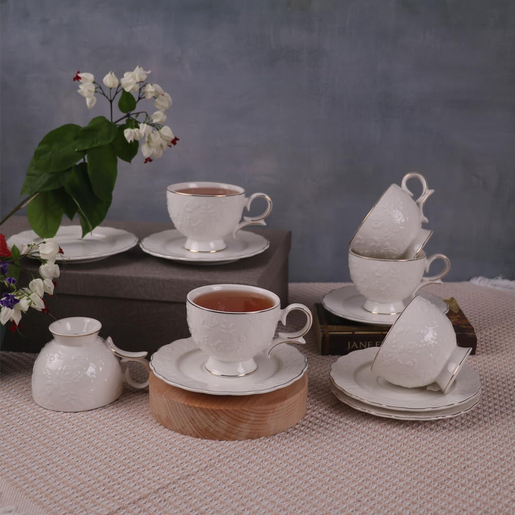 12 Pieces Porcelain Tea Cups and Saucers Set of 6 V449
