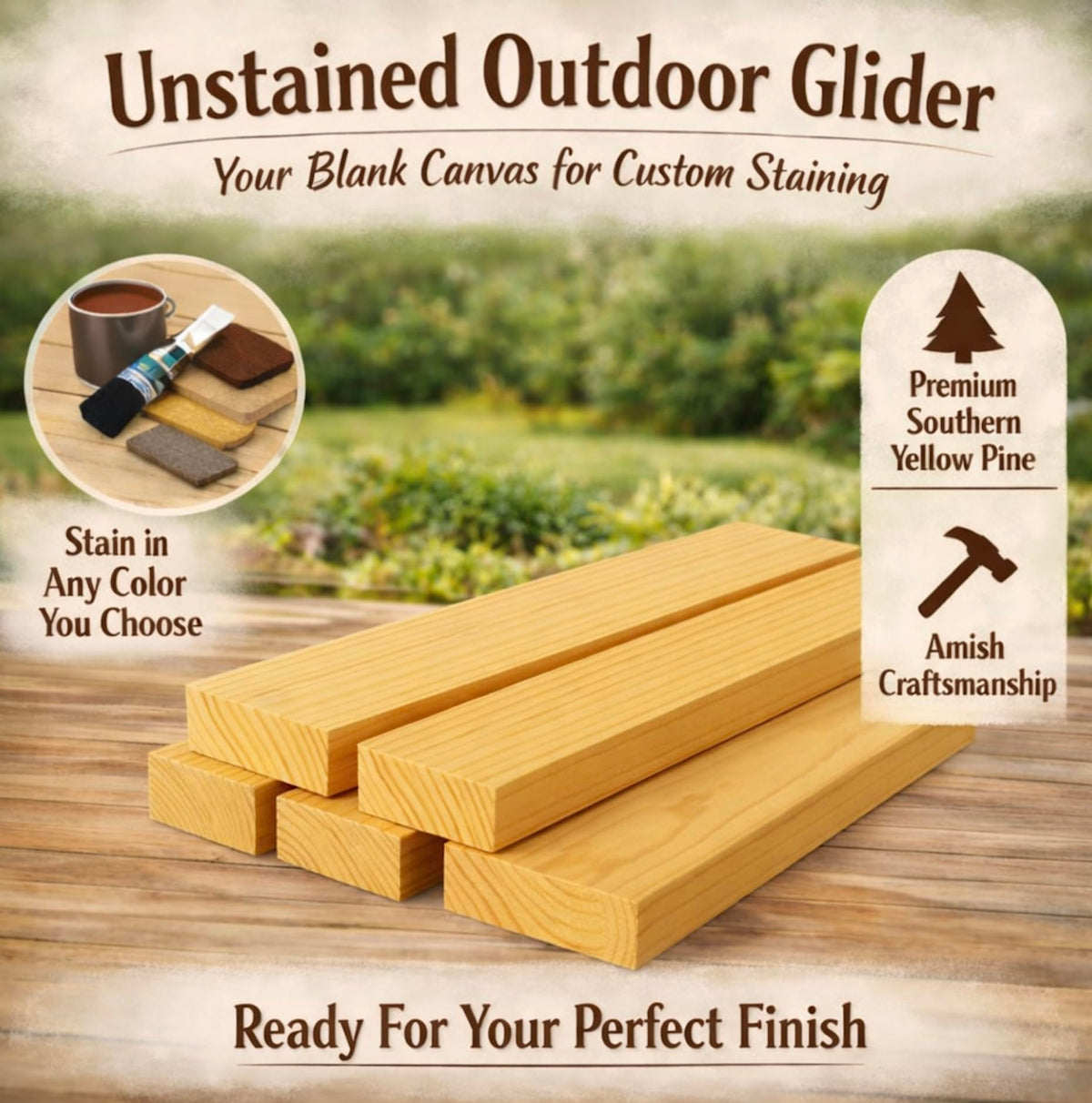 5 FT Natural Solid Pine Wood Glider Bench for 3 Person I420987