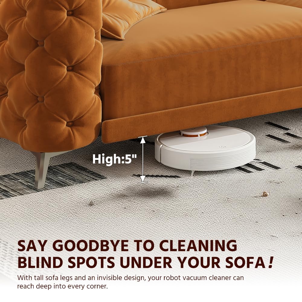 Orange Velvet Convertible Sleeper Sofa with Ottoman X759376