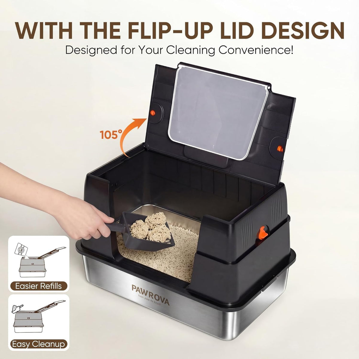 XL Stainless Steel Enclosed Cat Litter Box with Flip-Up Lid J34825