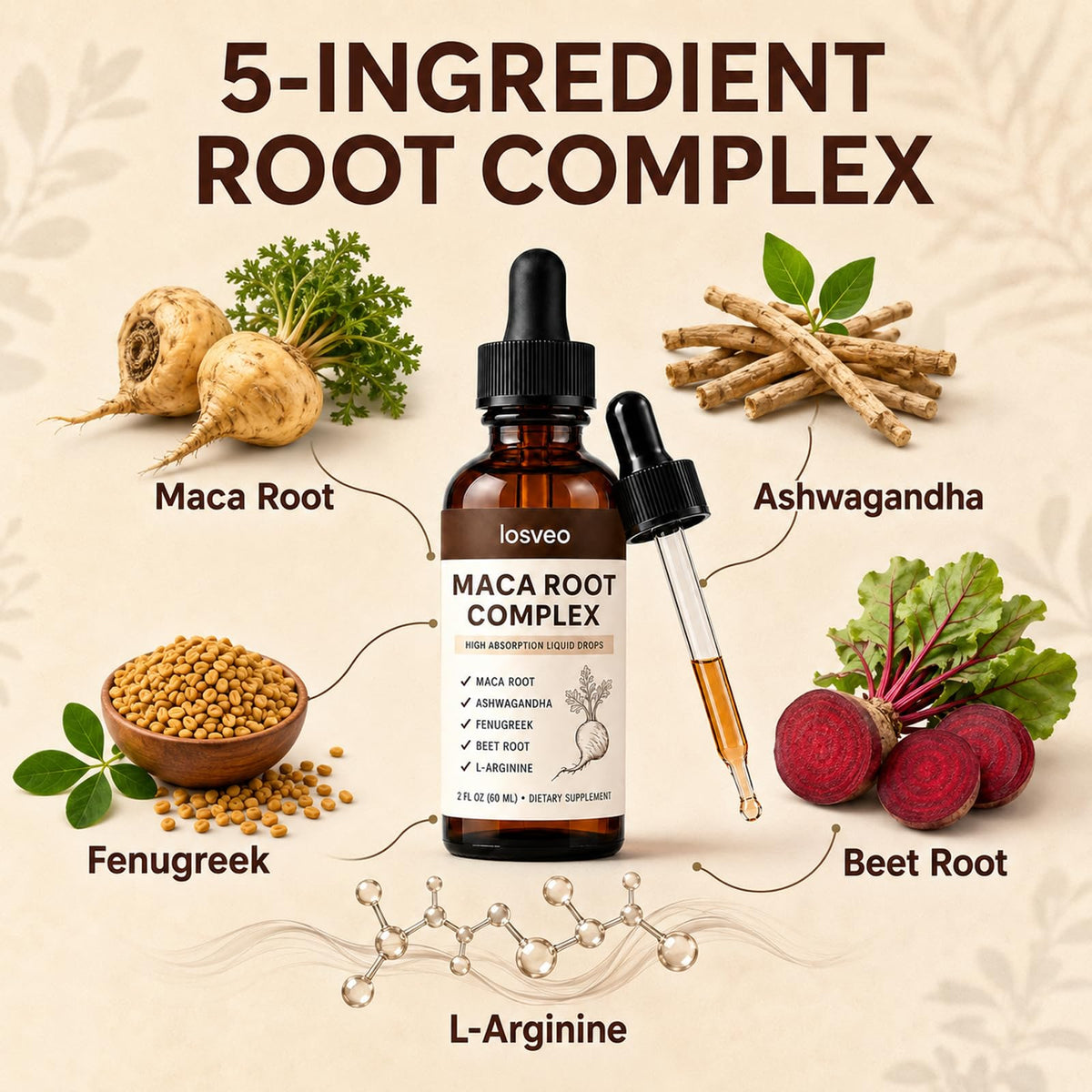Maca Root Complex Drops with Ashwagandha, Fenugreek, Beet Root & L-Arginine, 2floz Q113448