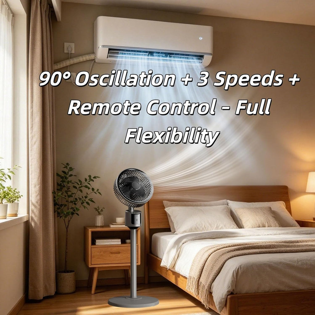Standing Fan with 90° Oscillation, 3 Speeds, Adjustable Height I880625