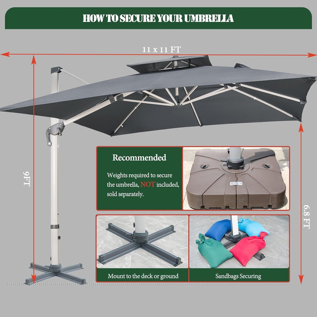 10x10 FT Grey Cantilever Patio Umbrella E1658