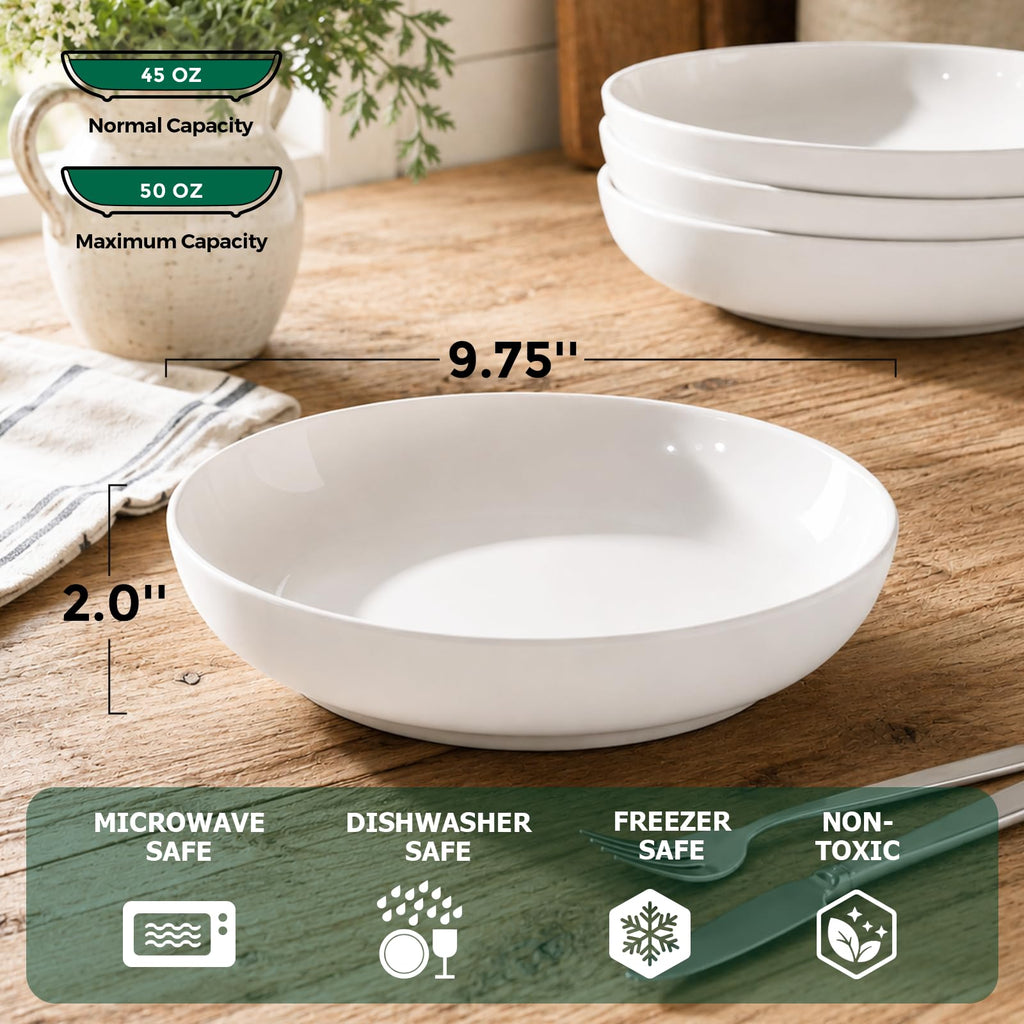9.75" 50 Ounces Ceramic Pasta Bowls Set of 4 White S575