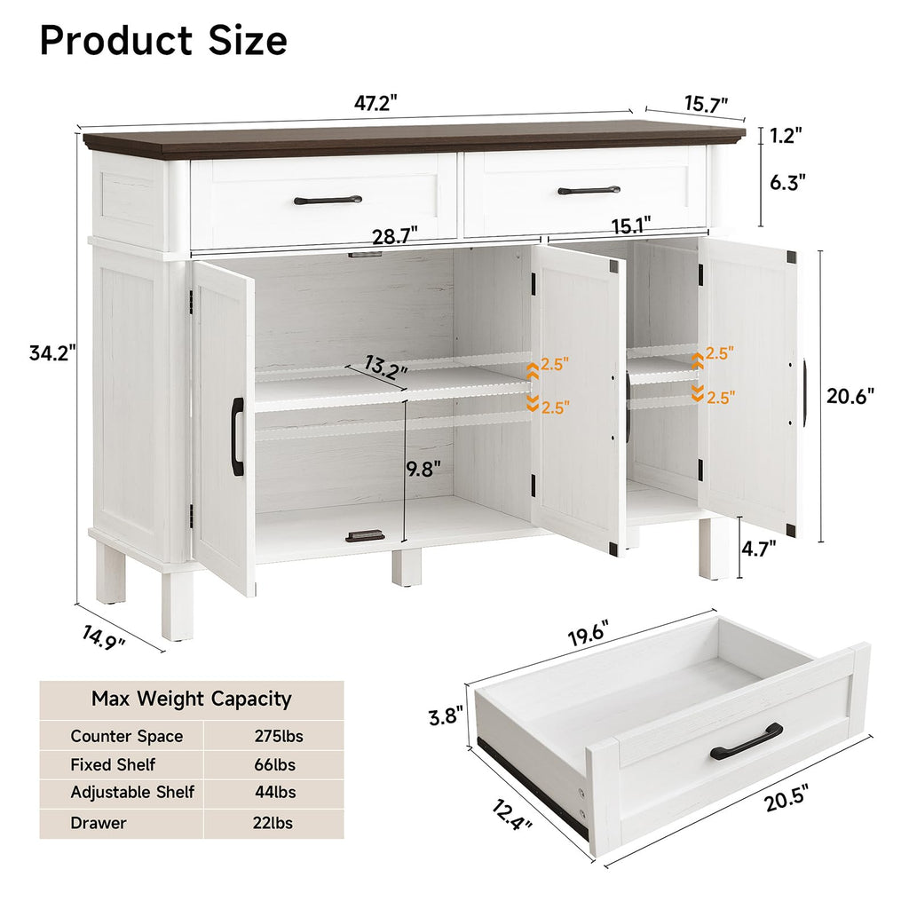 48 Inch Off White Buffet Cabinet with Storage M22577