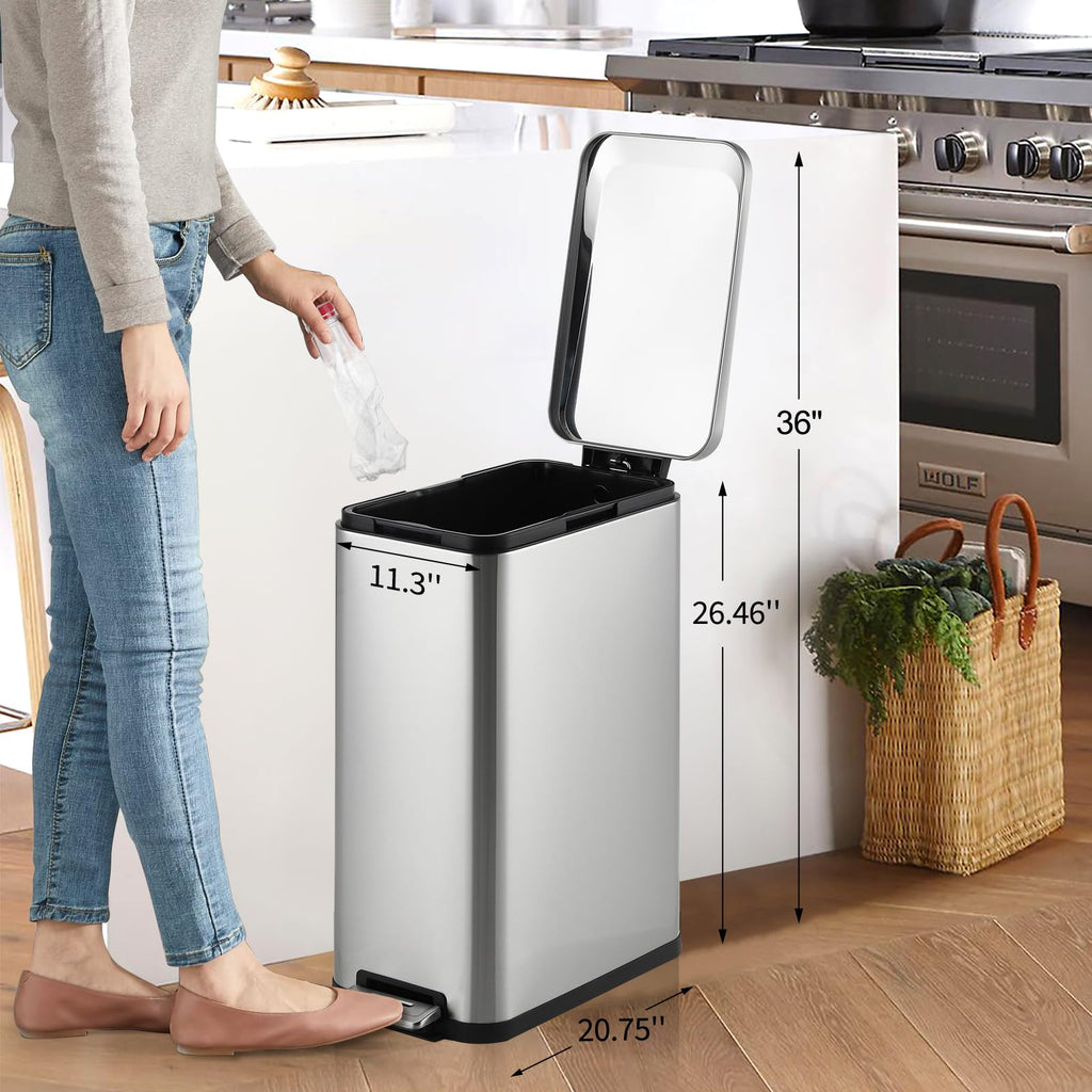 50L Slim Stainless Steel Step Trash Can with Soft-Close Lid R5646