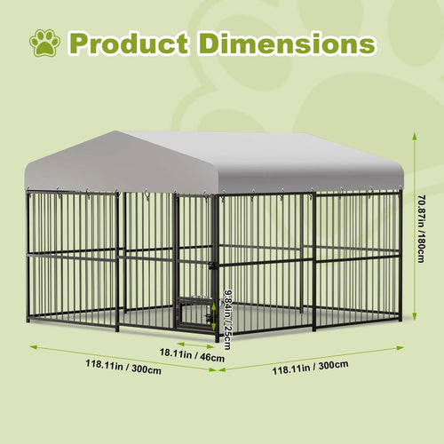 10 x 10FT Heavy Duty Metal Outdoor Dog Kennel with Roof D819