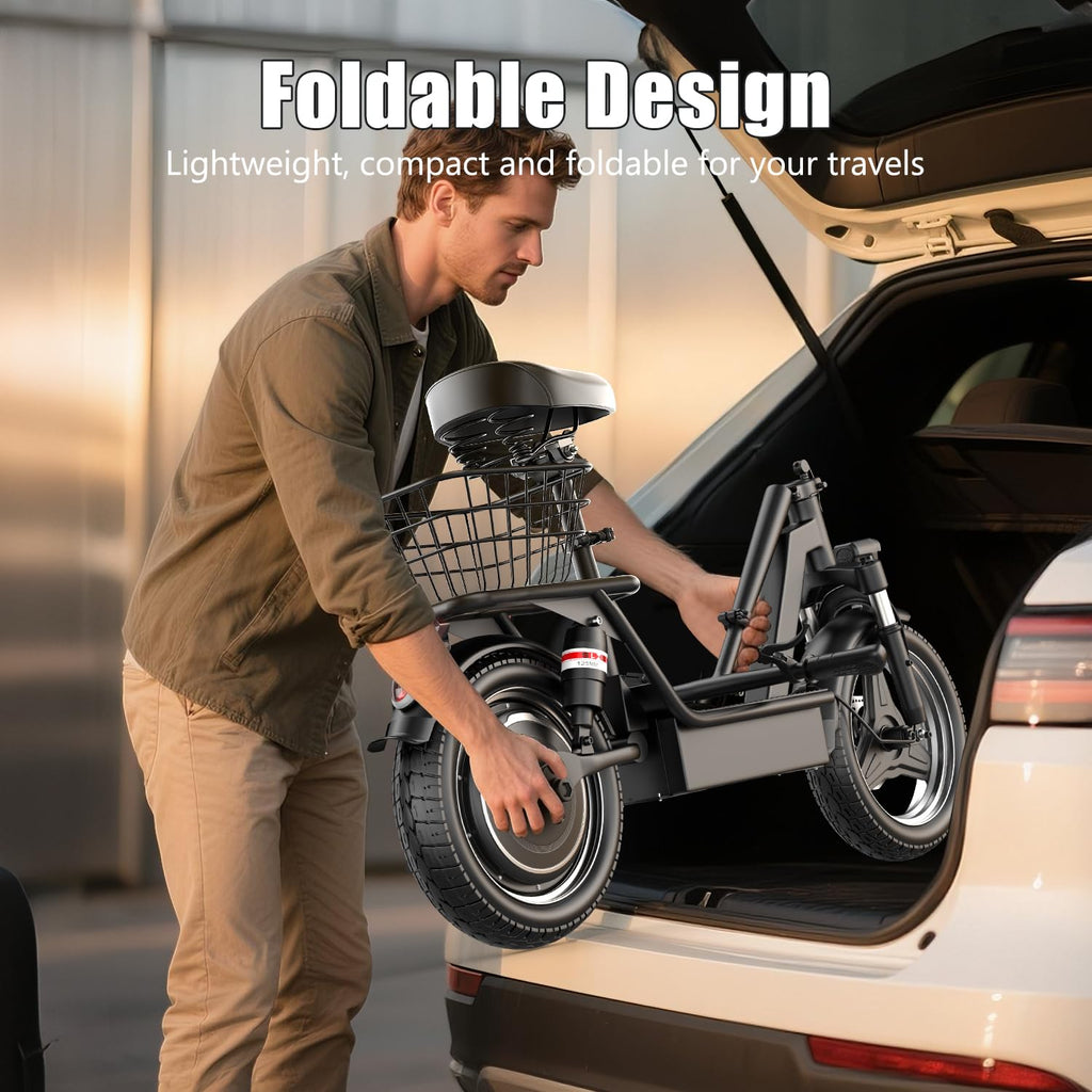 Electric Scooter with Seat, 25 MPH, 350W Motor, 15.5 Miles Range, 48V Battery, 14" Foldable S6567