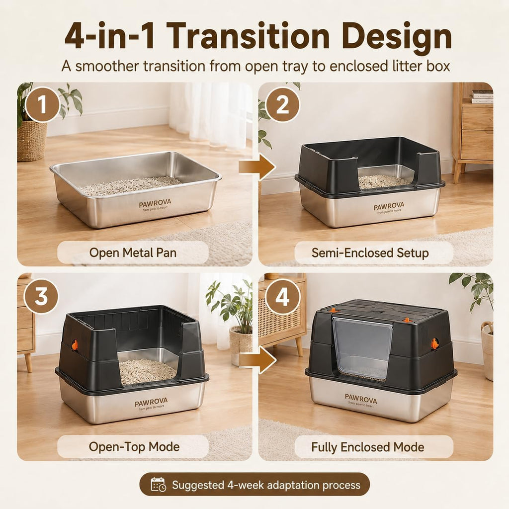 XL Stainless Steel Enclosed Cat Litter Box with Flip-Up Lid J34825