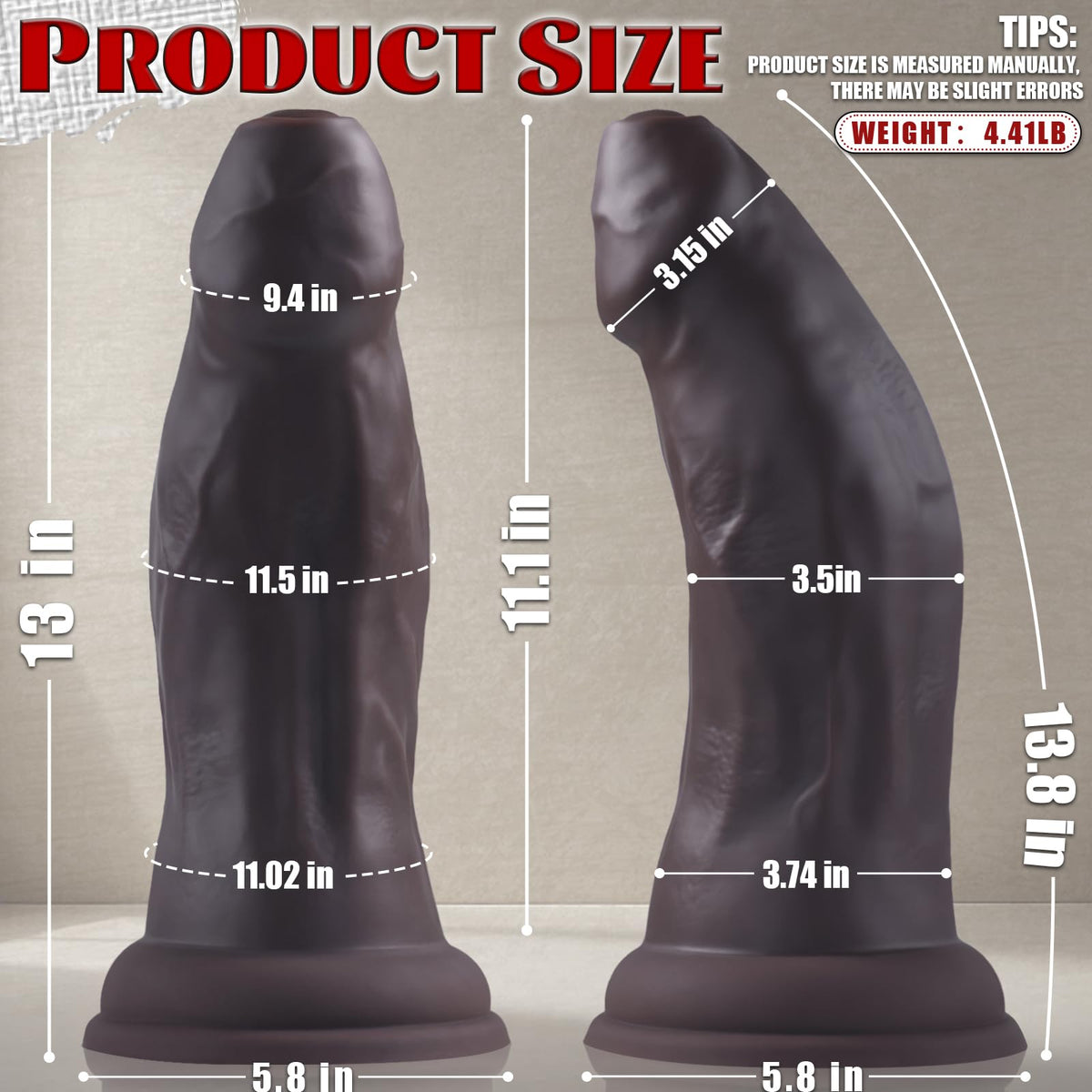 13 Inch Dual Density Silicone Dildo with Suction Cup L694037