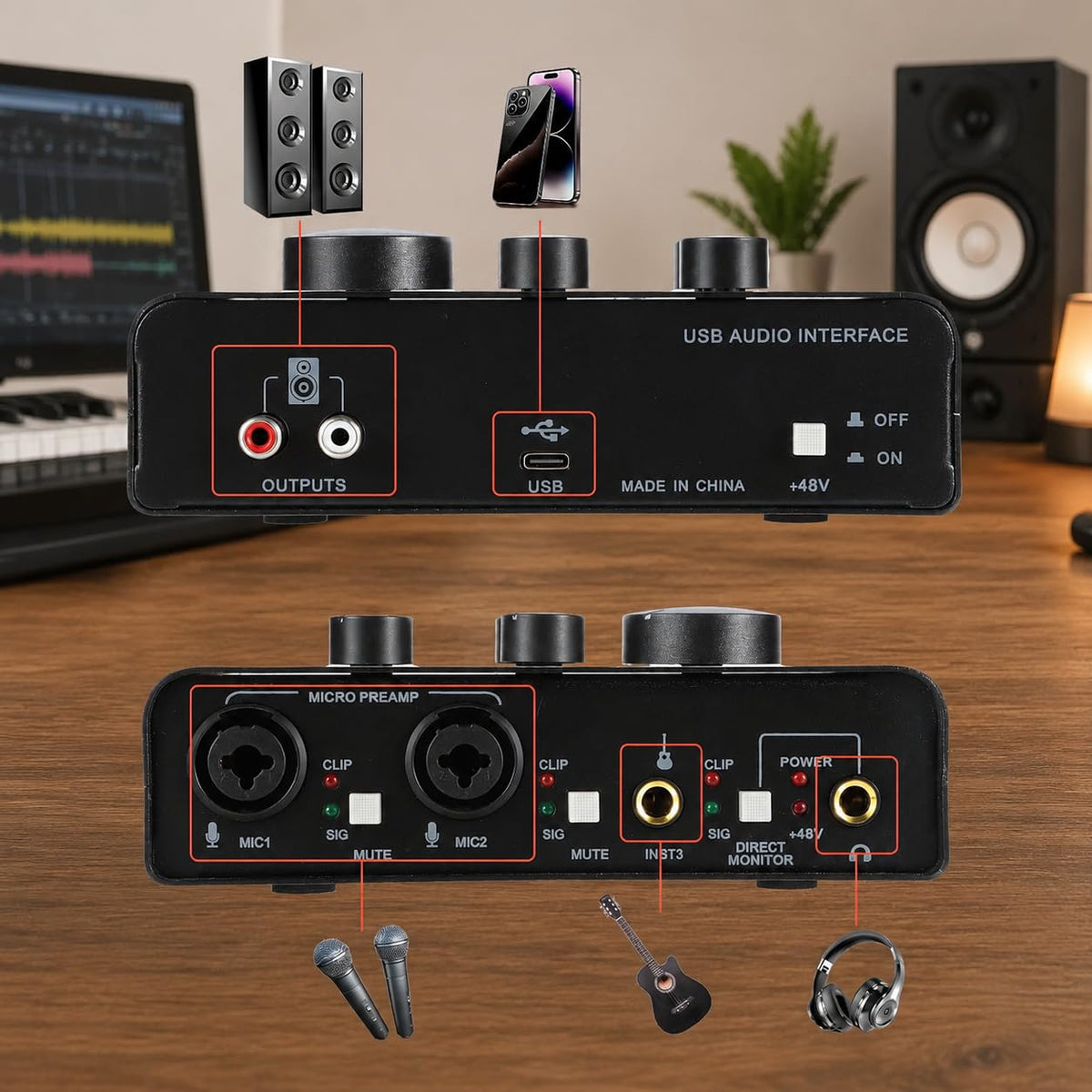 USB C Audio Interface with 48V Phantom Power K7237