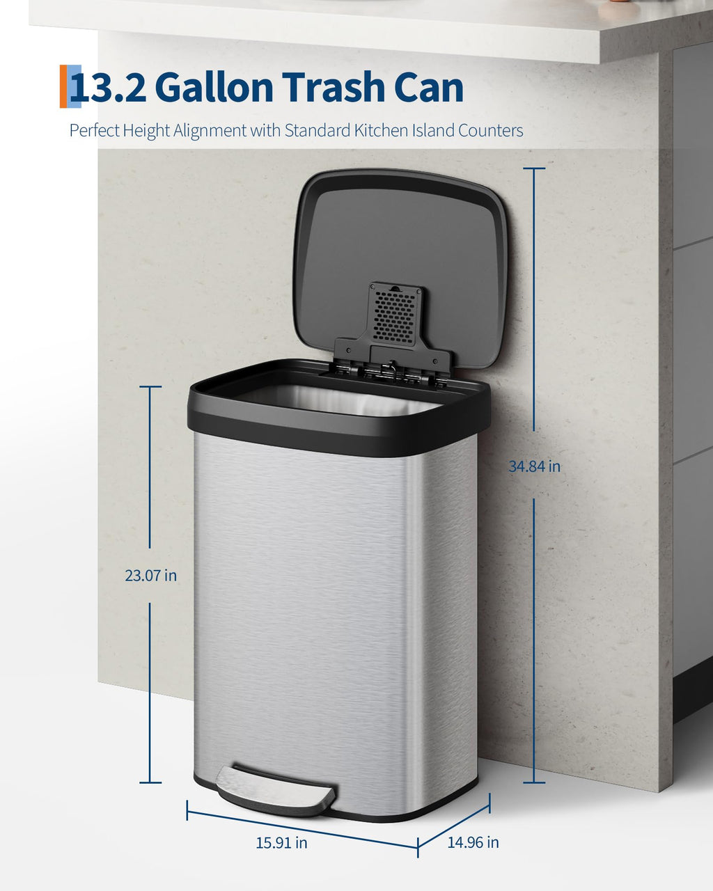 50 L Stainless Steel Step-on Trash Can with Lid O928