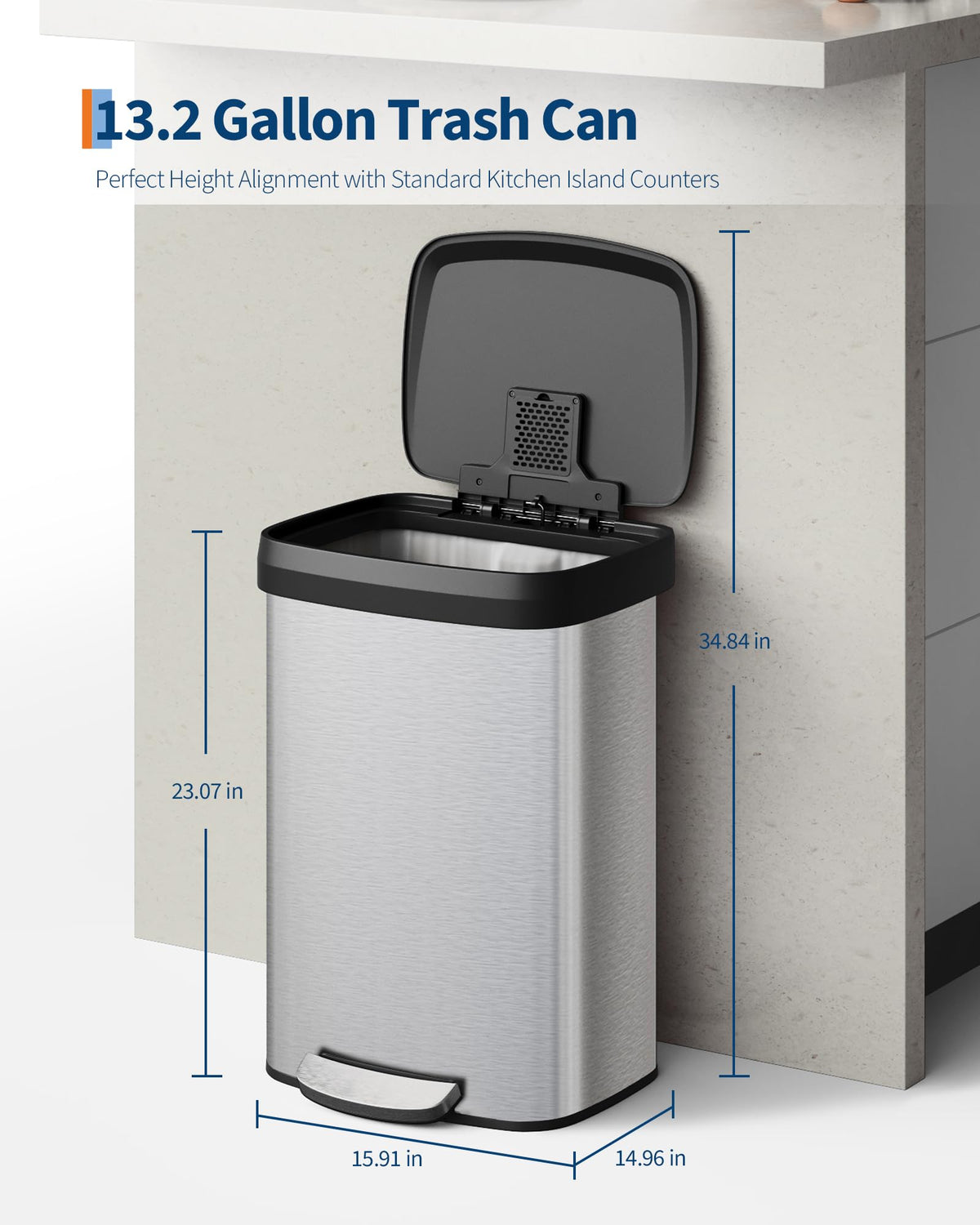50 L Stainless Steel Step-on Trash Can with Lid O928