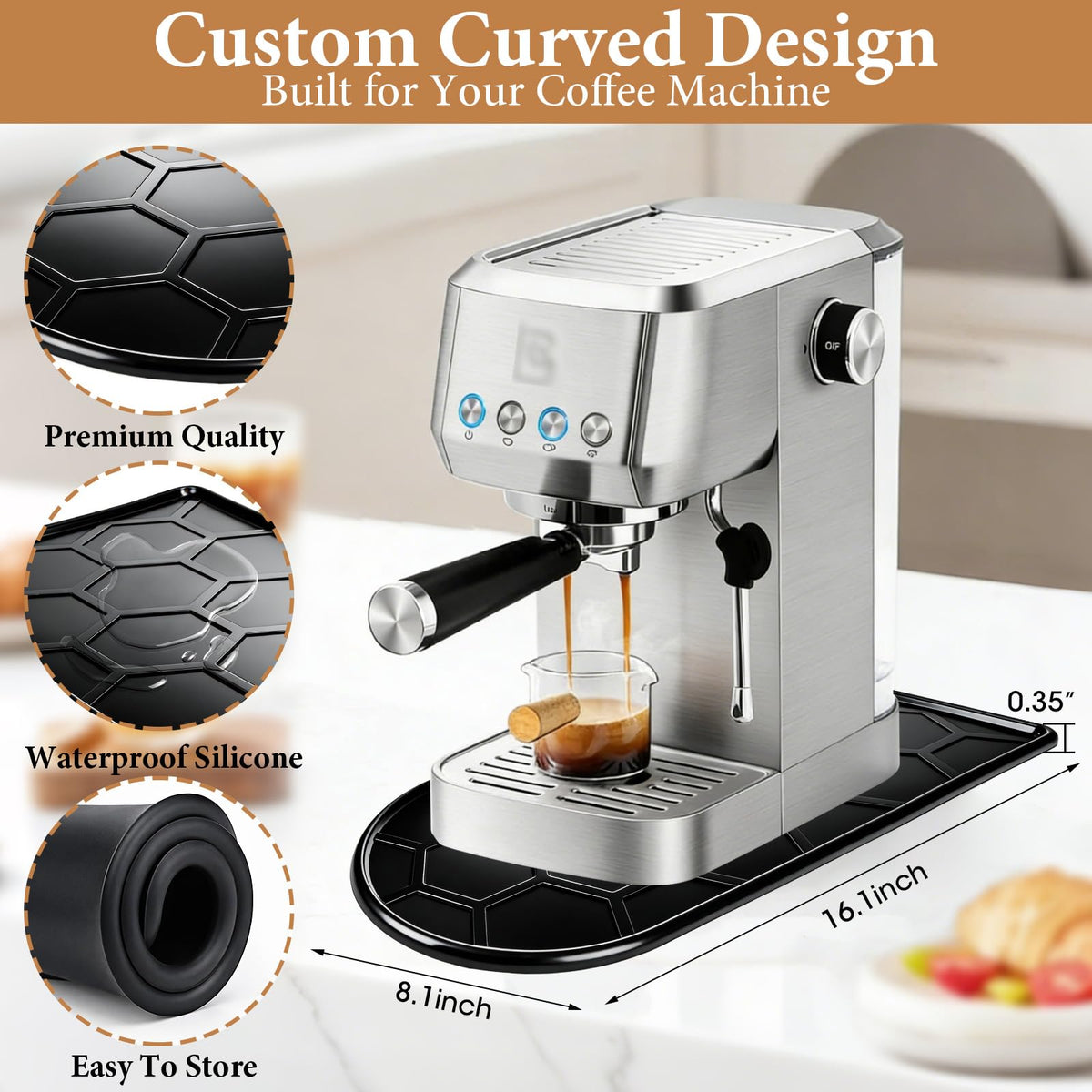 Silicone Coffee Mat 16.1"x8.1" Black G158