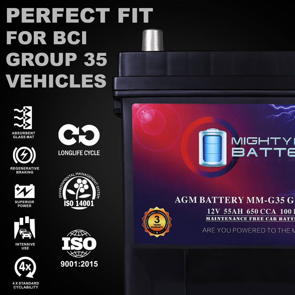 12V 55Ah AGM Replacement Battery Z536