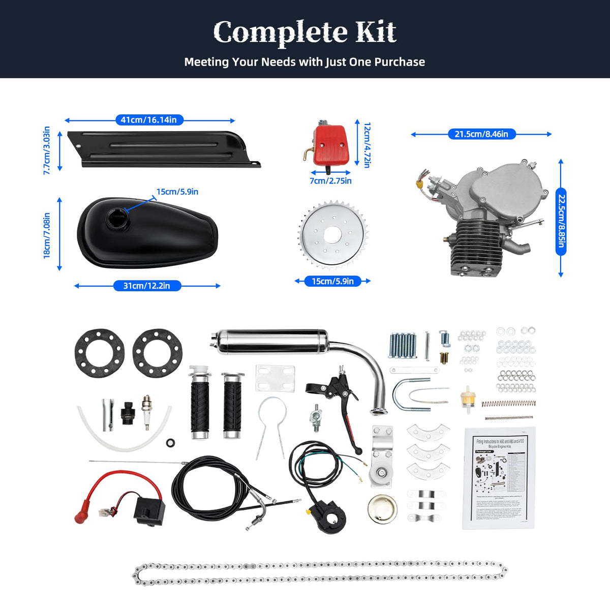 100CC 2-Stroke Gas Bike Engine Conversion Kit with CDI Ignition 36 Teeth T9592