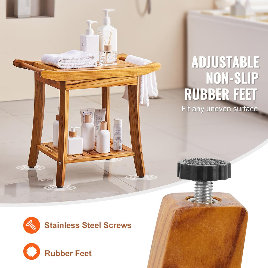 Teak Shower Bench with Storage Shelf Q121620