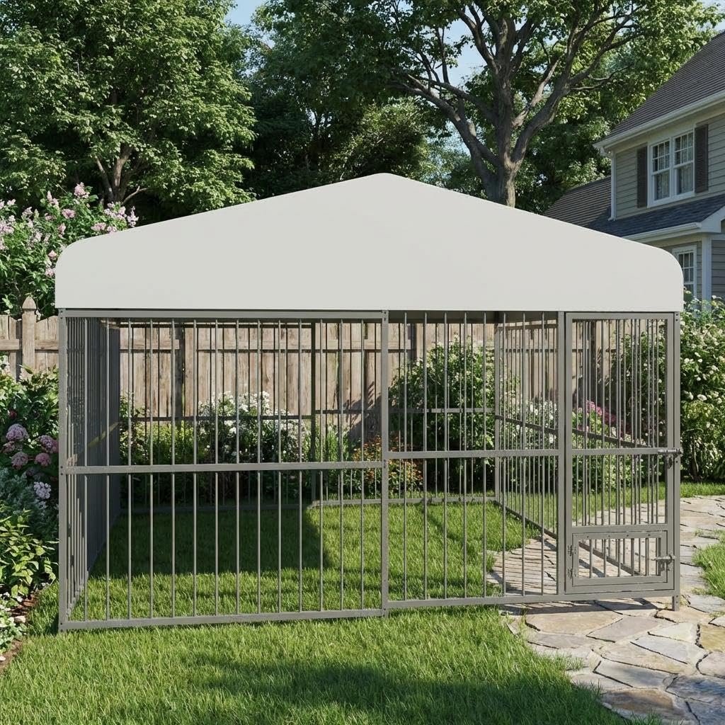 10 x 10FT Heavy Duty Metal Outdoor Dog Kennel with Roof D819