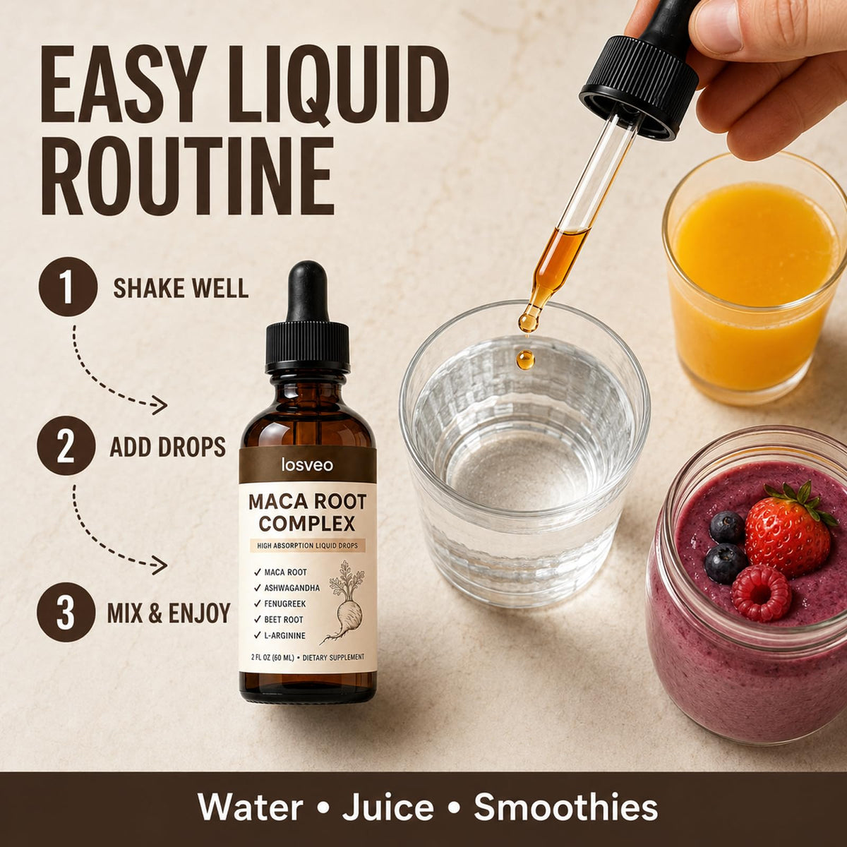 Maca Root Complex Drops with Ashwagandha, Fenugreek, Beet Root & L-Arginine, 2floz Q113448