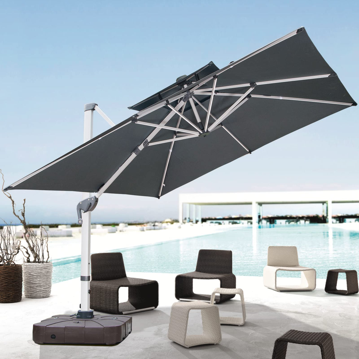 10x10 FT Grey Cantilever Patio Umbrella E1658