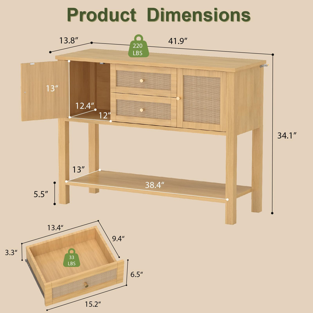 Rattan Console Table with 2 Doors & 2 Drawers D86593