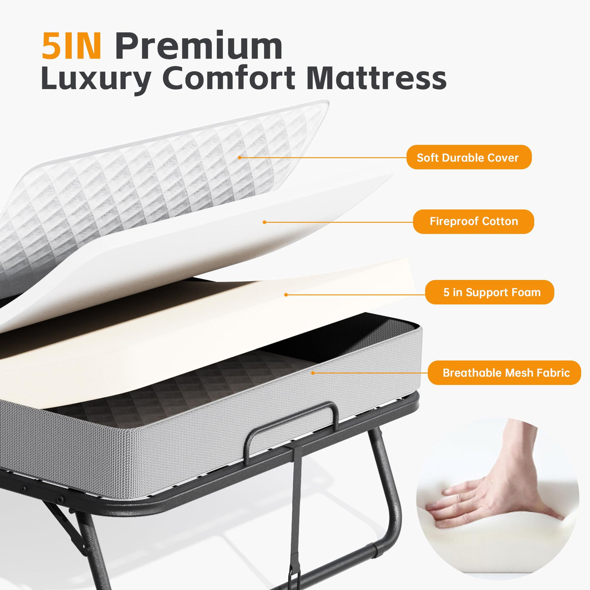 Folding Bed with Mattress, Portable Roll Away Bed, 75" x 31" Q539