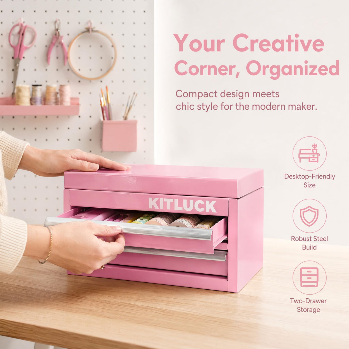 Pink 2-Drawer Metal Tool Box W9169