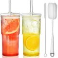 22 oz High Borosilicate Clear Glass Cups with Lids and Straws, Pack of 2 T24990