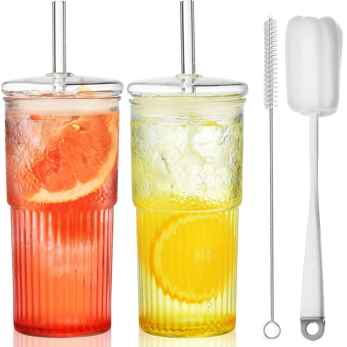 22 oz High Borosilicate Clear Glass Cups with Lids and Straws, Pack of 2 T24990