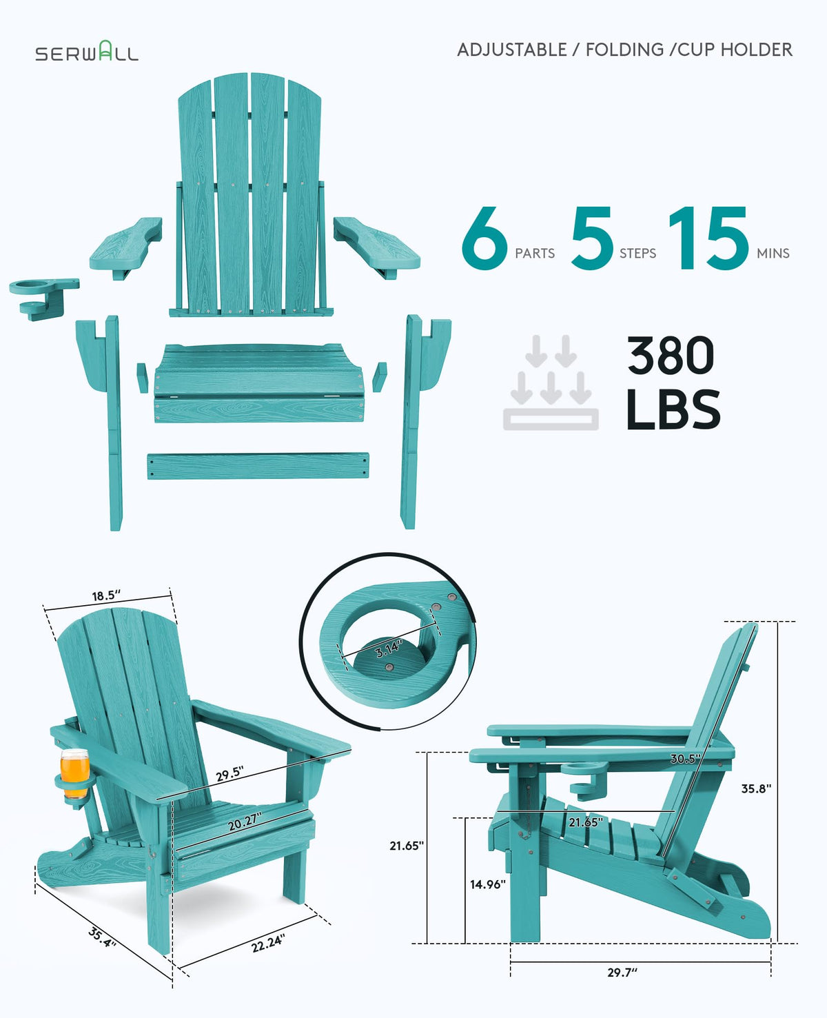 Folding Adjustable Adirondack Chair with Cup Holder Z933